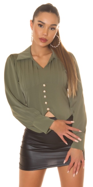 Blouse with pearl details Khaki
